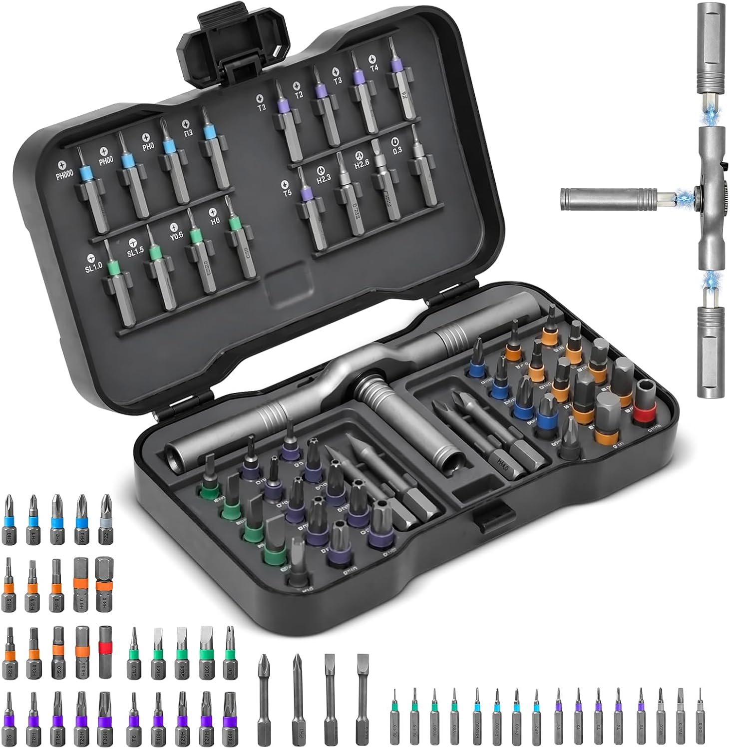 Ratschenschraubendreher Set Magnetisch, Multi Schraubendreher mit Bits im Griff, Precision Screwdriver Set fuer Fahrrad Werkzeugset, PC, Moebelschrauben und Motorrad Werkzeug Set Unterwegs