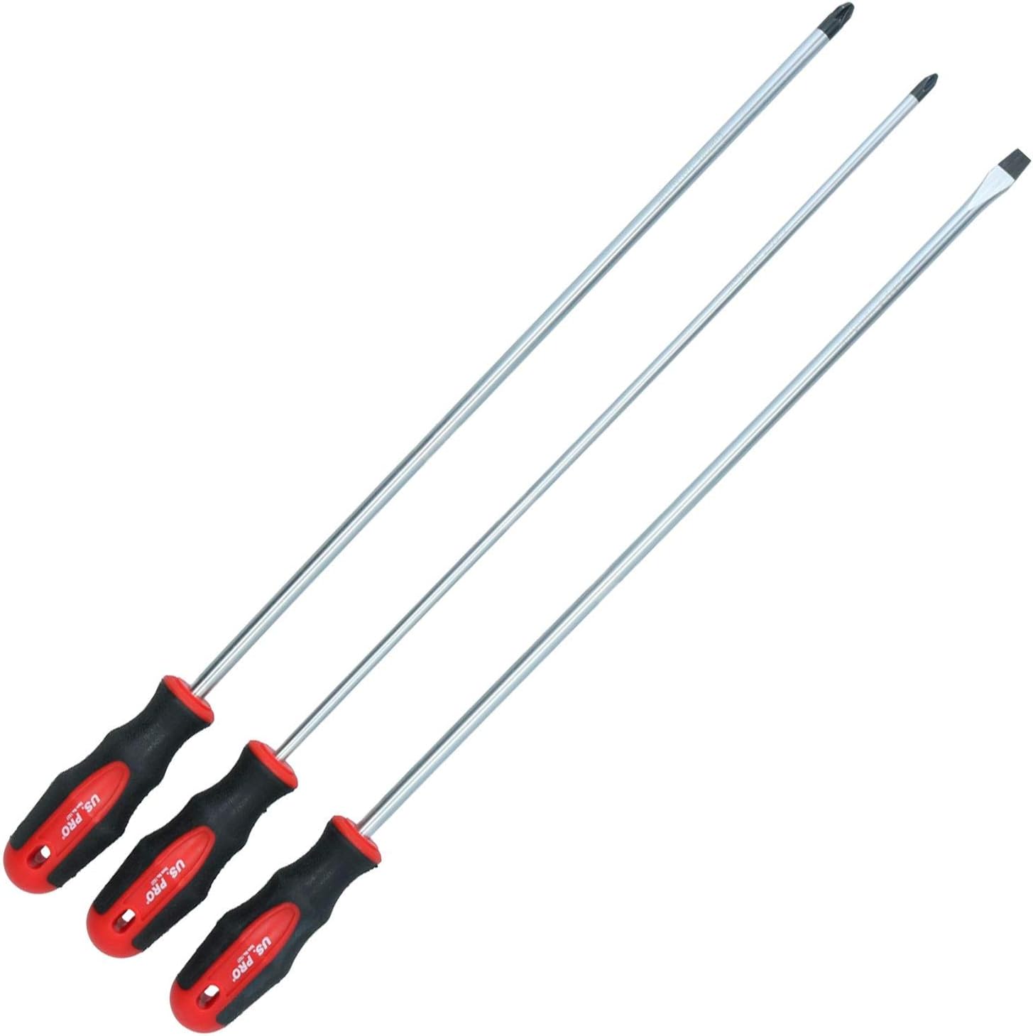 3 pc Extra langer Schraubendreher Satz mit flachen Pozidriv- + Phillips 500 mm