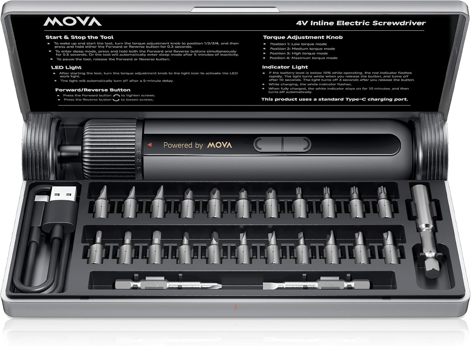 MOVA MSD008 4V Kabelloser elektrischer Schraubendreher, Set aus 24 S2-Bits