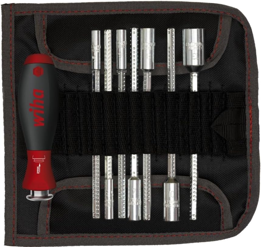 Wiha Schraubendreher mit Wechselklingen Set SYSTEM 6 (27712), 9 tlg. für tiefliegende Schrauben, Innensechskant/Kreuz/TORX/Schlitz inkl. Rolltasche
