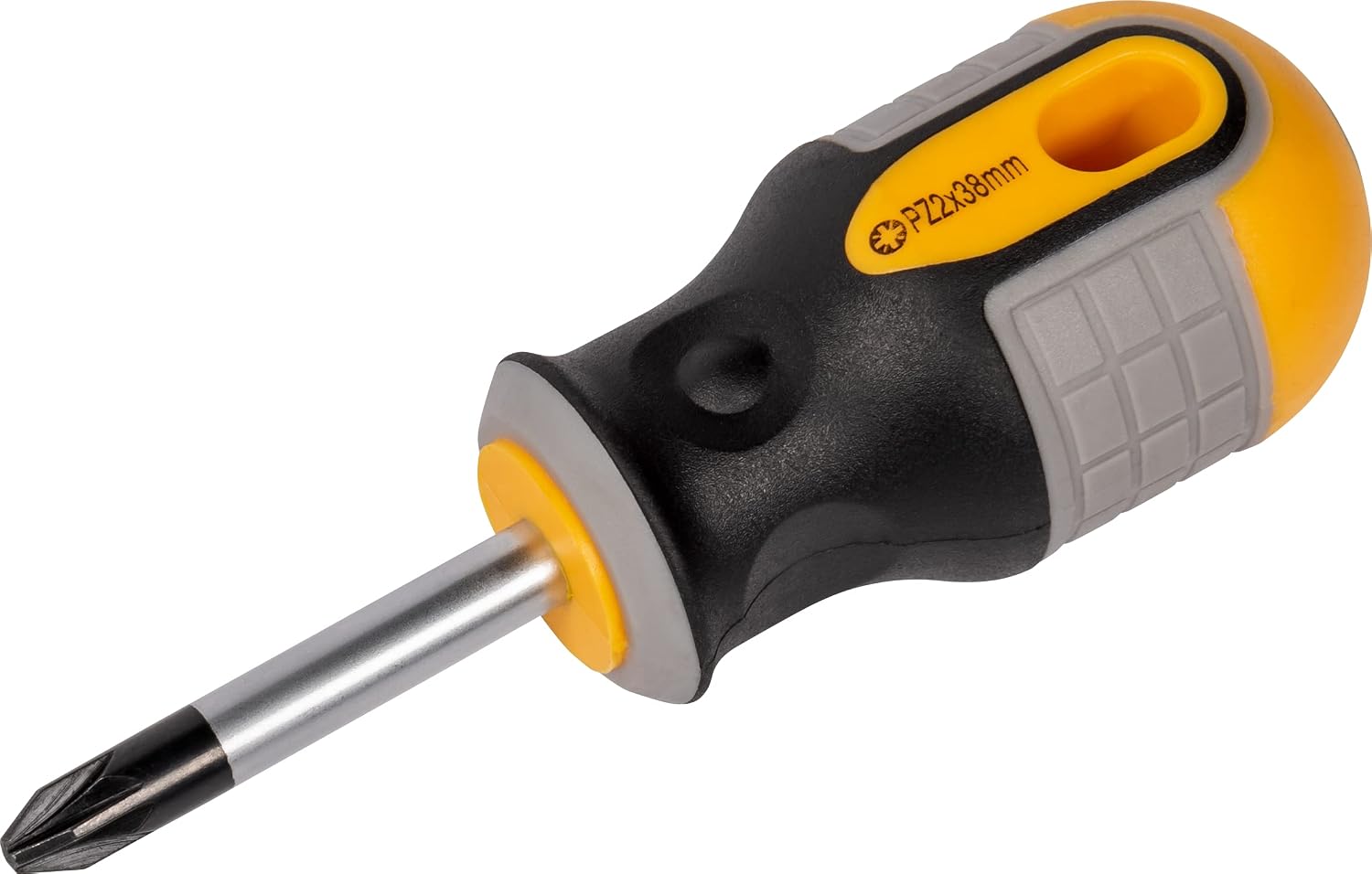 Roughneck Pozi® Stubby-Schraubendreher – Magnetische Spitze, Pozidriv S2-Stahlklinge & Softgrip-Griff – PZ2 x 38 mm