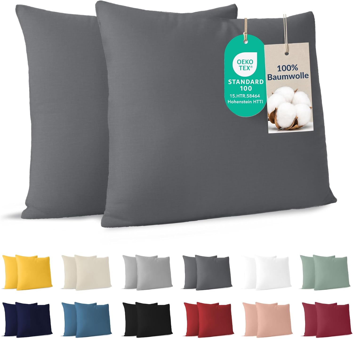 Dreamzie - Kissenbezug 60x60cm - 2er Set - 100% Baumwolle - Grau