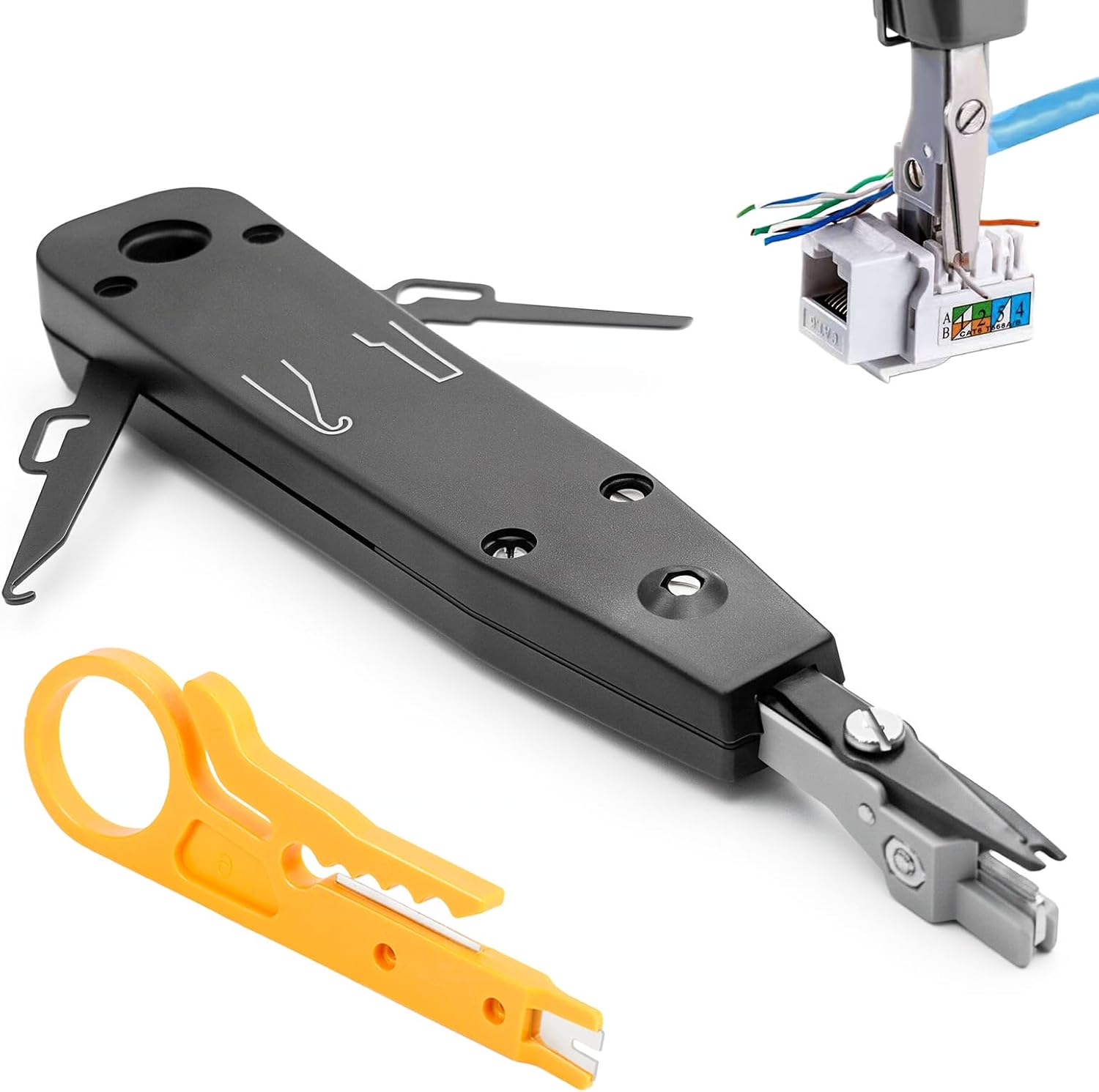 2Pcs LSA Auflegewerkzeug, LSA Plus Anlegewerkzeug Krone, Netzwerk Werkzeug für RJ45/RJ11, Cat6/6A/7, Patchfelder, Netzwerk- & Unterputzdosen – Datenauflegewerkzeug mit Haken, Klinge & Drahtschneider