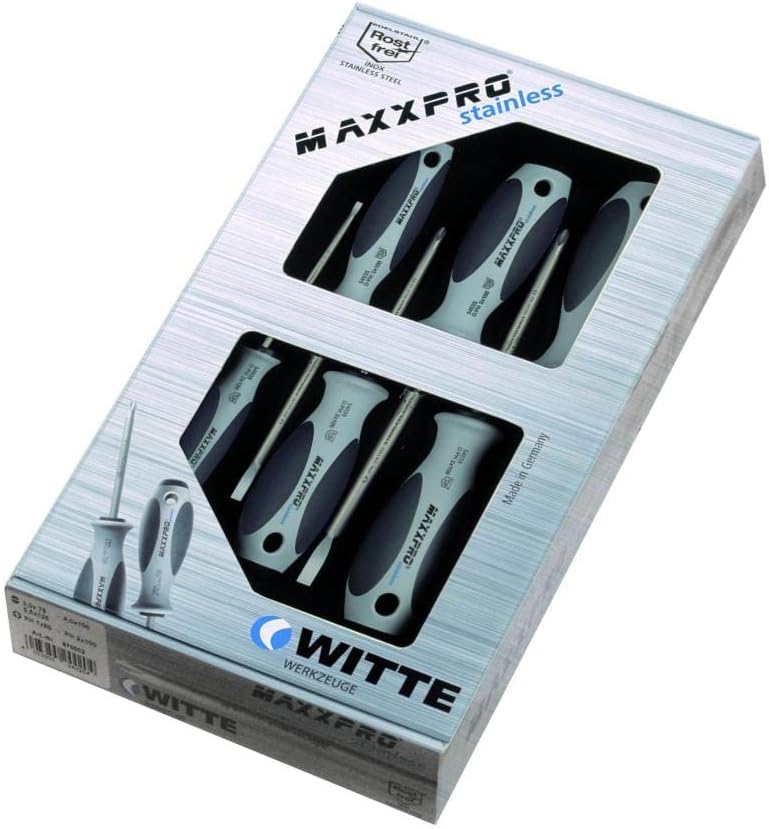 Witte 670001 Maxxpro stainless-Schraubendreher-Satz, 5-teilig, EL SB/PZ 1/PZ 2, Kartonverpackung