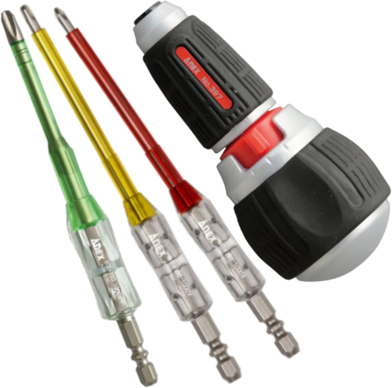 ANEX Elektriker's Speed Ratschen-Schraubendreher-Set, 1 Griff & 3 isolierte Bits, sicher bis 1000 V