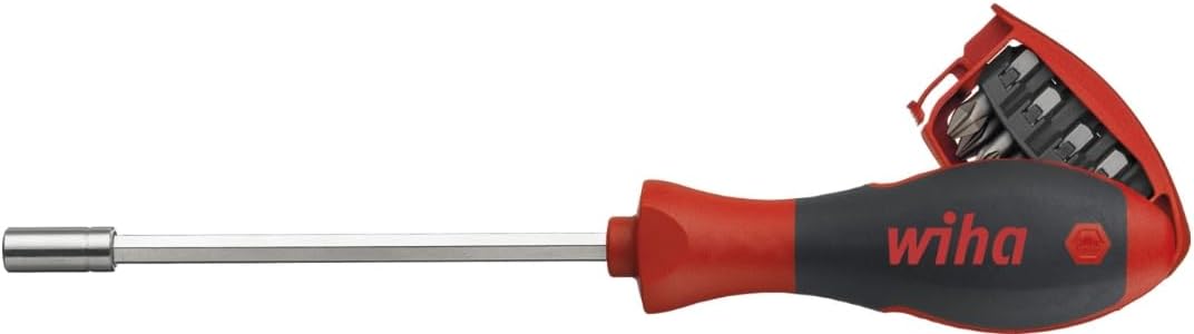 Wiha Schraubendreher mit Bit Magazin magnetisch gemischt mit 8 Bits, 1/4" I Bithalter I Bitsatz I platzsparend I kompakt I stabil (33007)
