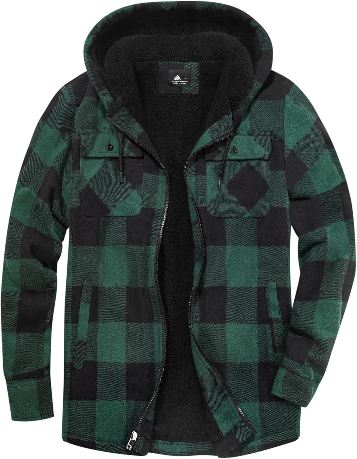 JACKETOWN Herren Fleecejacke Flanell Hemdjacke mit Kapuze Übergangsjacke Warm Gefüttert Kariertes Holzfällerhemd Winterjacke mit Taschen Casual Outdoor Mantel für Herbst Winte