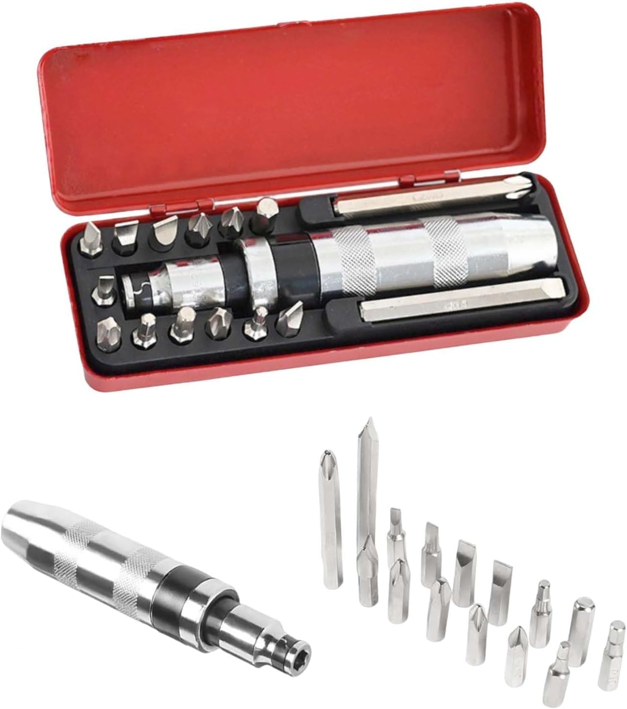 16-teilig Impact driver Set,mit Schraubadapter und 13 Wechselbits, Handschlagschrauber Heavy Duty Schlitz Kreuzschlitz, Schlagschrauber-Bit-Set, Magnetisches Ratschen-Schraubendreher-Set
