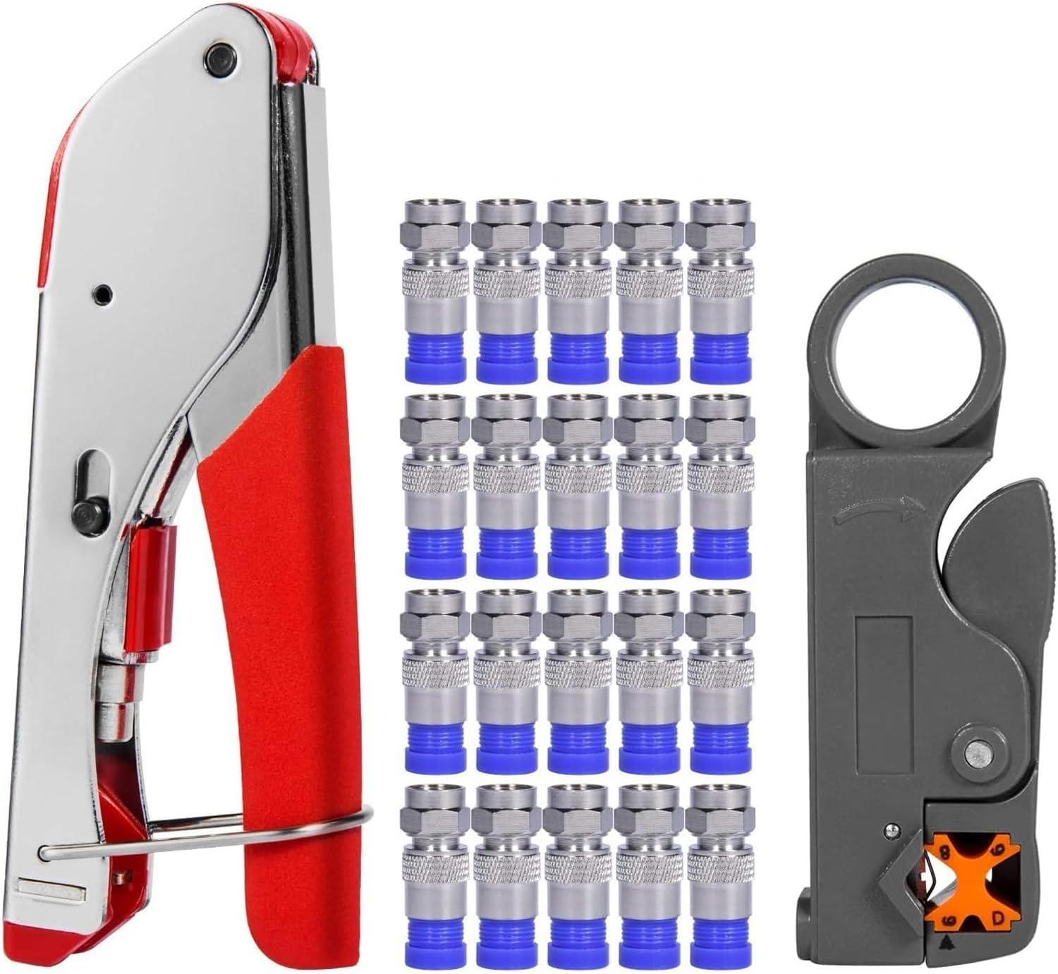Greluma Koaxialkabel Crimper für RG59, RG6, 3 in 1 Koaxialkabel Reparaturset mit Abisolierzange,verstellbar für RG59,RG6,RG11,RG7,F Typ RG6 Stecker für Satelliten TV,Heimkino und Netzwerkverkabelung