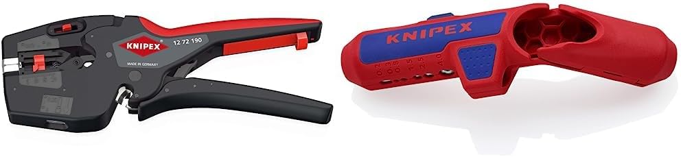 Knipex NexStrip Elektriker-Multiwerkzeug mit rutschhemmenden Kunststoff-Hüllen 190 mm 12 72 190 SB & ErgoStrip® Universal-Abmantelungswerkzeug für Rechtshänder 135 mm 16 95 01 SB