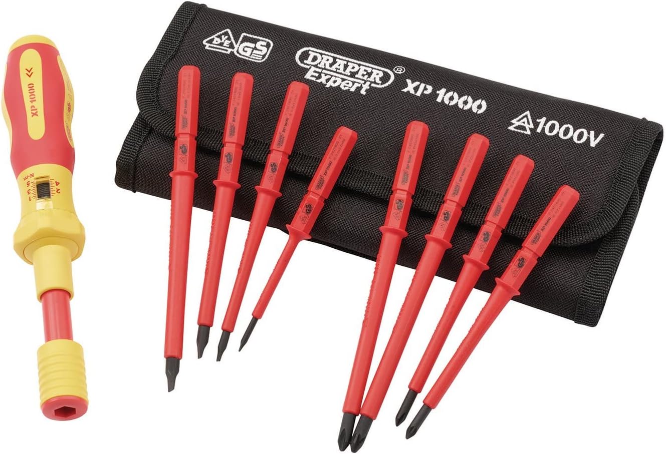 Draper 965T/9 EXPERT Plus Ergo Plus 9 Stück Austauschbare VDE Drehmoment-Schraubendreher Set in Werkzeug-Rolle 65372