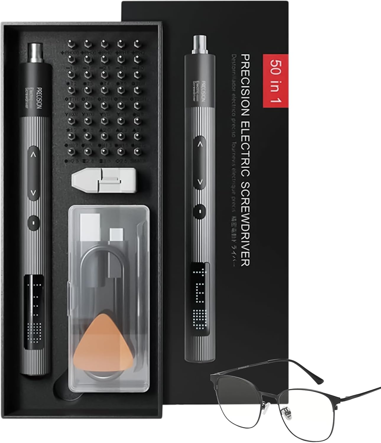Elektrischer Schraubendreher Set | 50 in 1 Mini-Schraubenzieher Werkzeug | 3 Drehmoment Einstellungen LED Beleuchtung Für Brillen Schraubendreher | Für Elektriker, Männer, Haushalt, PC, Laptop,