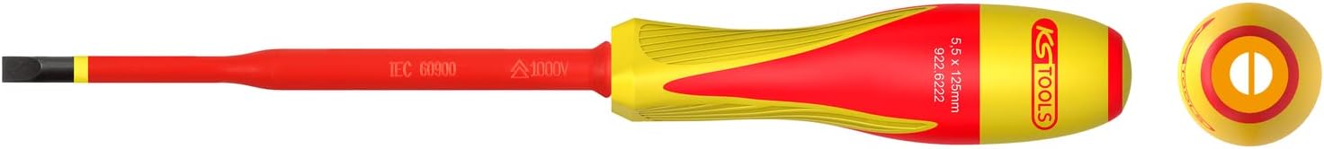 KS Tools 922.6222 Schraubendreher 922.6222, Schlitz-Schraubendreher, 5,5 x 125 mm, Isolierte Materialien, 1000 V, für elektrische Klemmen, Stahl S2, brünierte Spitze