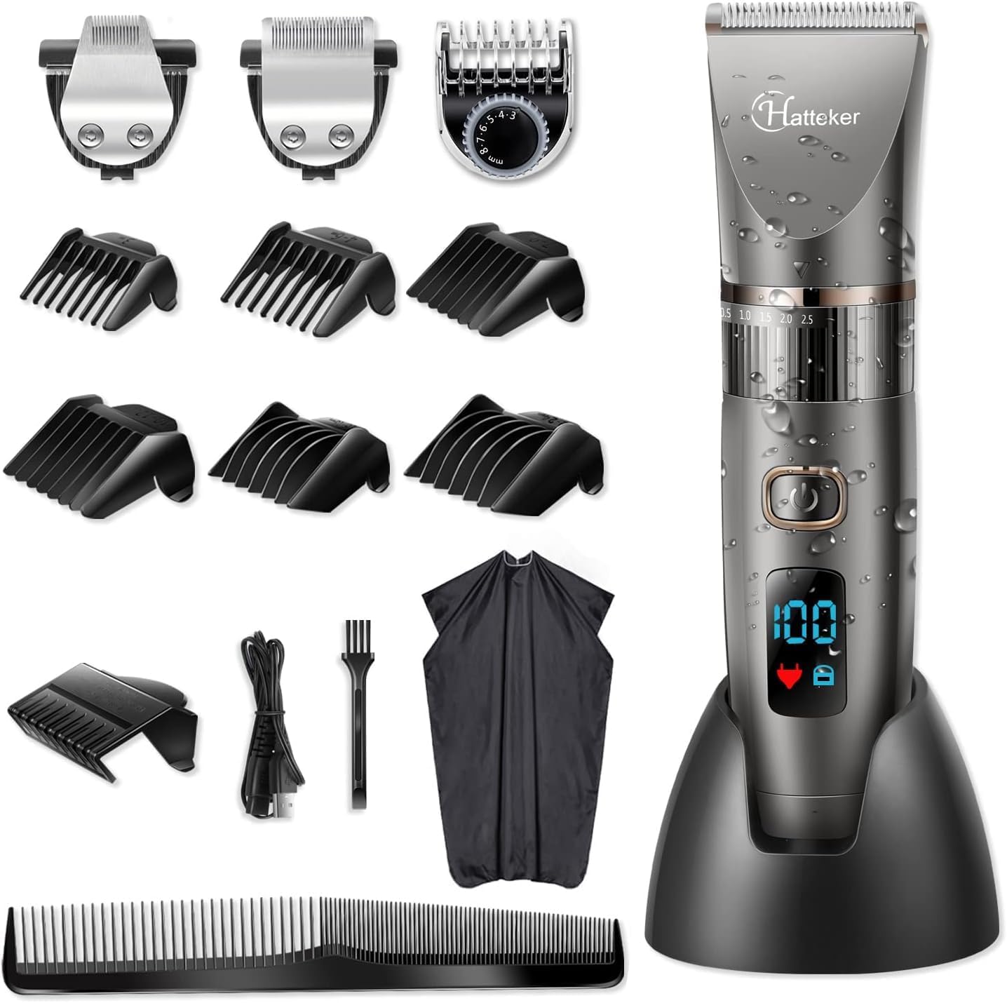 Hatteker 3-in-1 Herren Haarschneidemaschine Wasserdicht Barttrimmer