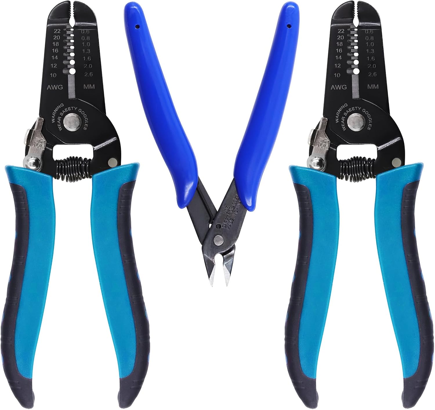 Glarks 3Pcs Wire Stripping Tool und Wire Flush Cutter Set, professionelle 10-22AWG Draht Stripper Schneidezange Edelstahl Seitenschneider, Multifunktions-Handwerkzeug für Elektronik