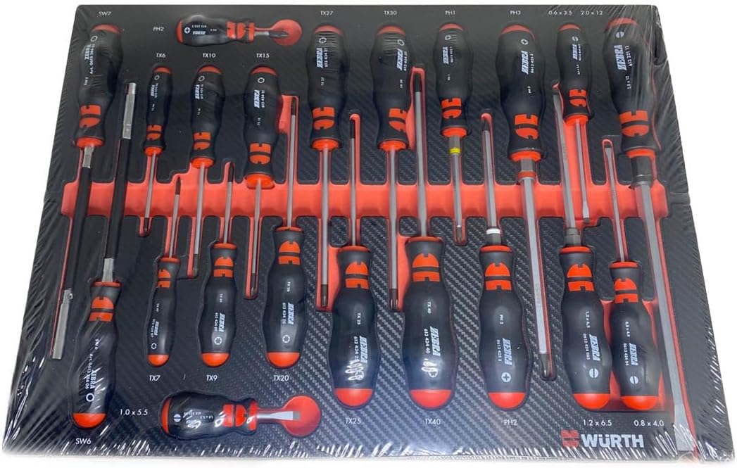 Würth Zebra Schraubendreher Satz TX PH Schlitz 21 Teile für Werkstattwagen in Schaumeinlage mit Carbonoptik ORSY 8.4.1 0965905916
