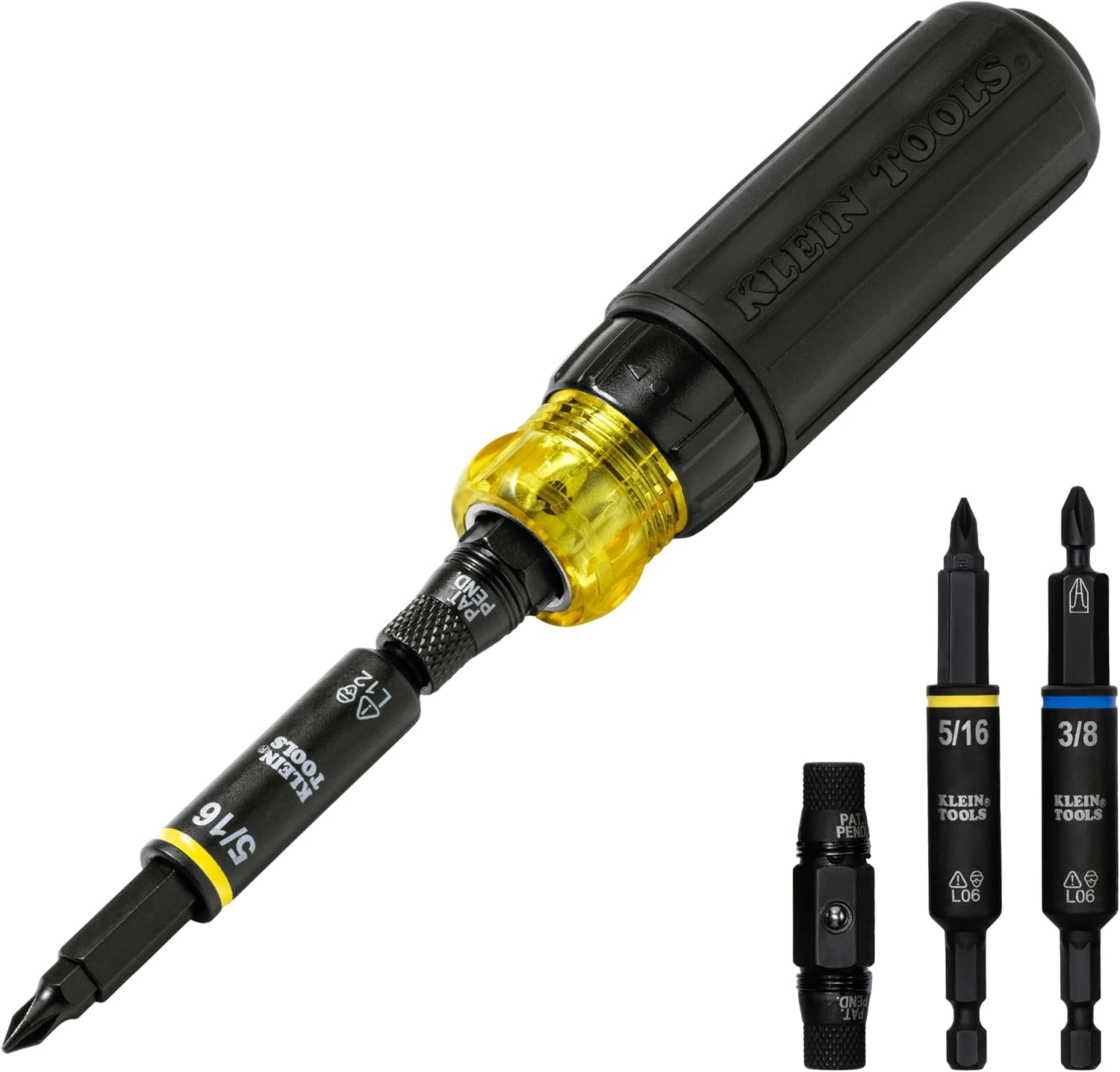 Klein Tools 32500HDRT KNECT Ratschen-Schraubendreher, Schraubendreher mit mehreren Bits/Steckschlüssel, Schlagfestes 11-in-1-Werkzeug mit Kreuzschlitz-, Schlitz-, Vierkant- und Torx-Bits