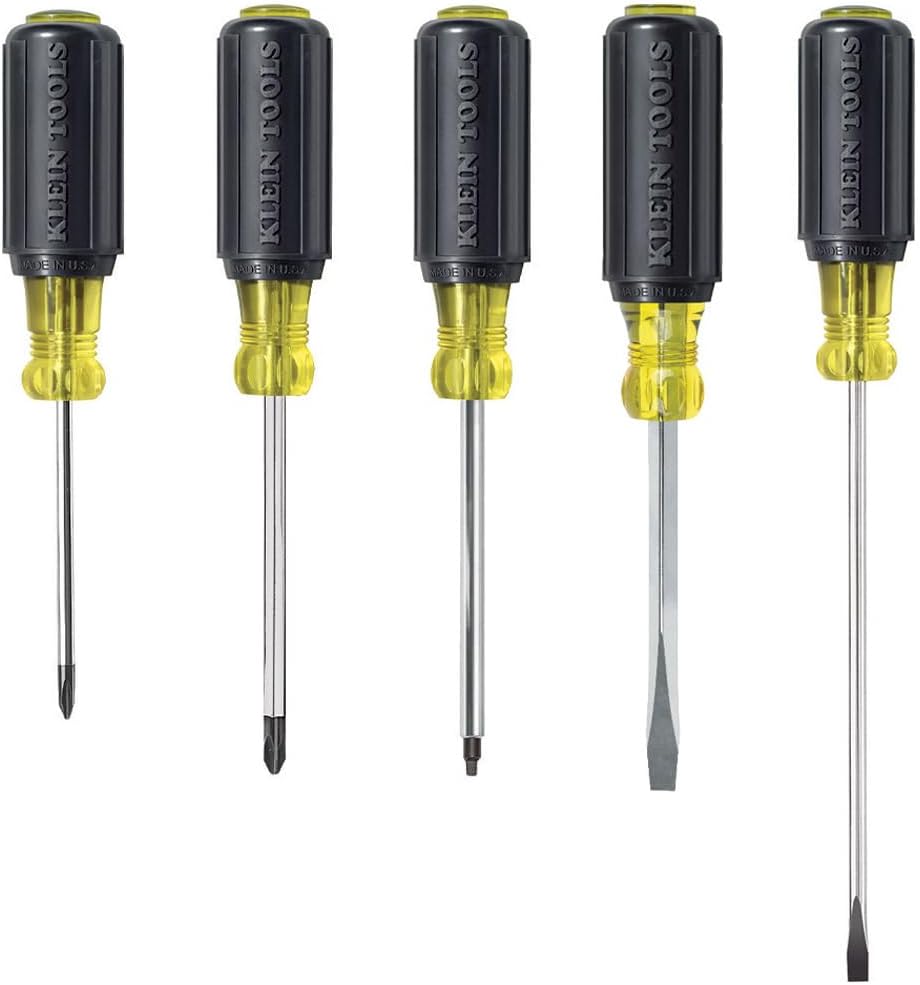 Klein Tools 80031 Schraubendreher-Set, 5-teilig, bestehend aus 2 Schlitzen, 2 Kreuzschlitzen und 1 Vierkant-Schraubendreher, gepolsterter Griff Komfort
