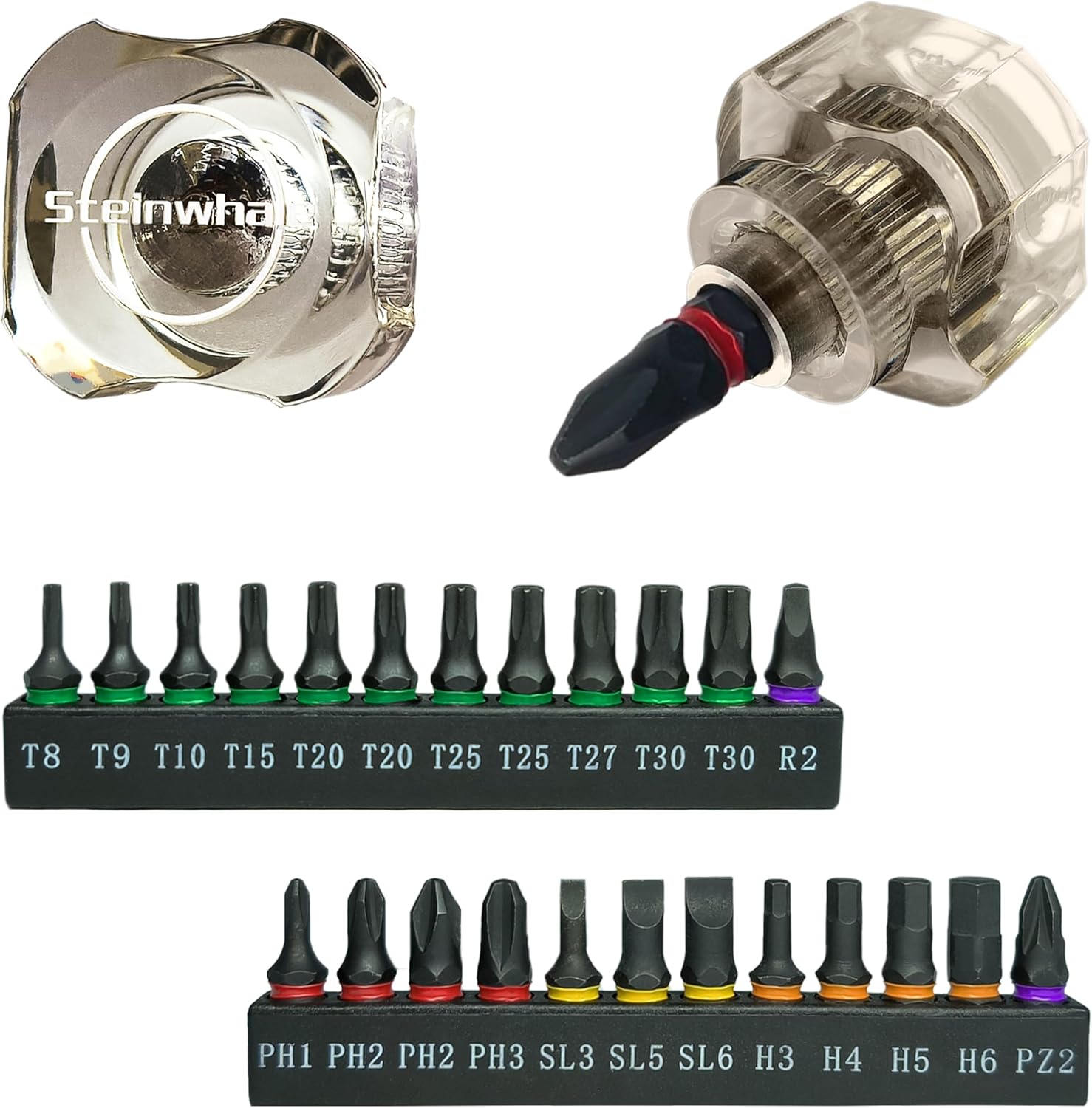 Steinwhale 25in1 Short Stubby Mini Screwdriver for Tight Space, Security Torx, Phillips, Flathead and Hex S2 Steel Bits, Cellulose Acetate Fiber Made Handle, Compact EDC