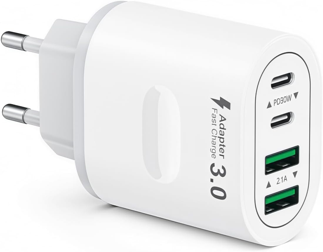 USB C Ladegerät, 4-Ports Mehrfachstecker 60W USB C Power Adapter USB Stecker PD 3.0 Schnellladegerät Netzteil USB Schnellladestecker für iPhone 16 15 14 13 12 11 Pro Max, iPad, Samsung,Handys