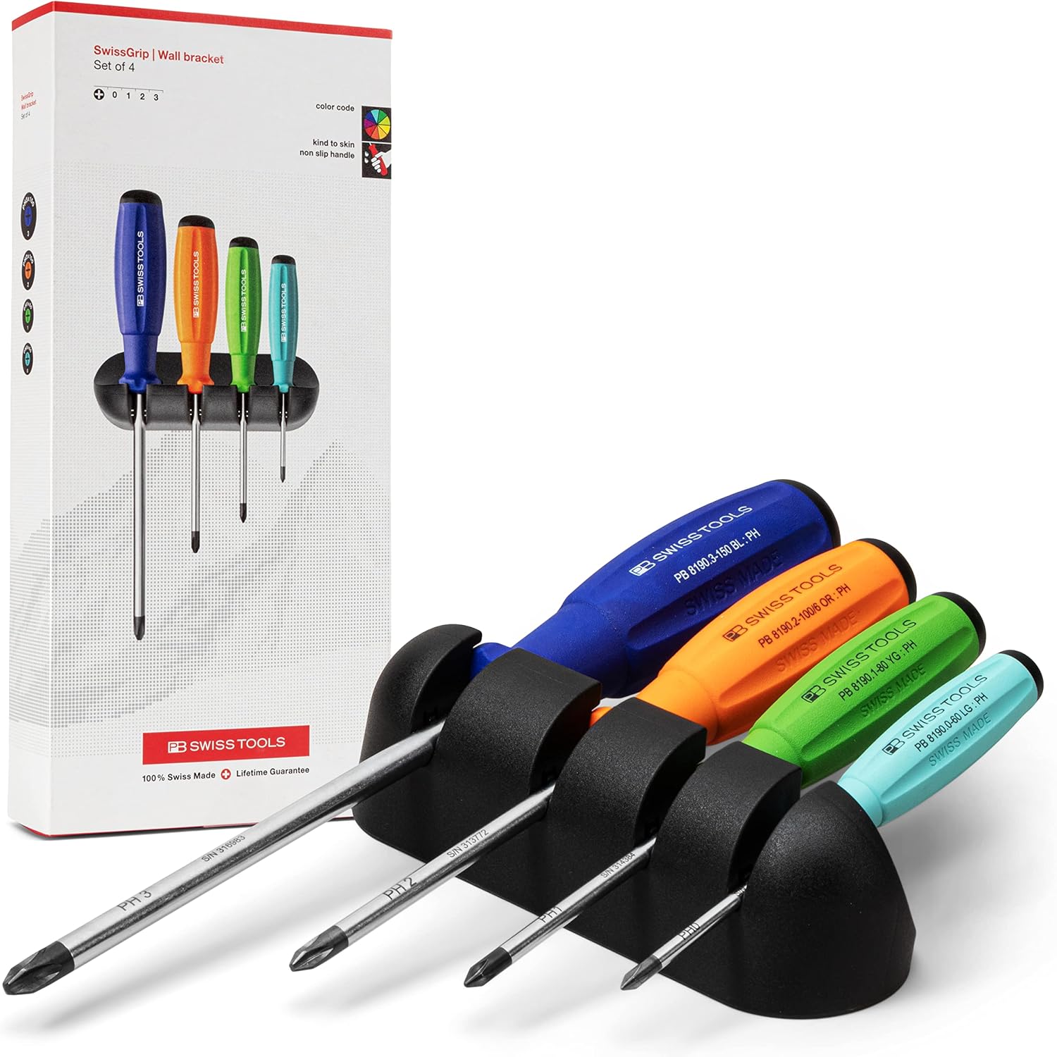 PB Swiss Tools RainBow Kreuzschlitz Schraubenzieher Set, PH0-3, 8242.RB CBB