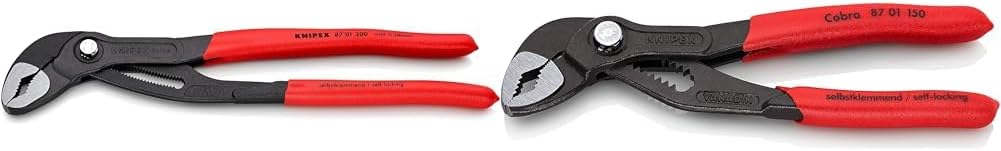 KNIPEX Cobra, Wasserpumpenzange | Rohrzange, groß, Chrom-Vanadium, atramentiert, 300 mm, 87 01 300 & Cobra® Wasserpumpenzange, 150 mm, Muttern bis 30 mm, Rohre bis 36 mm