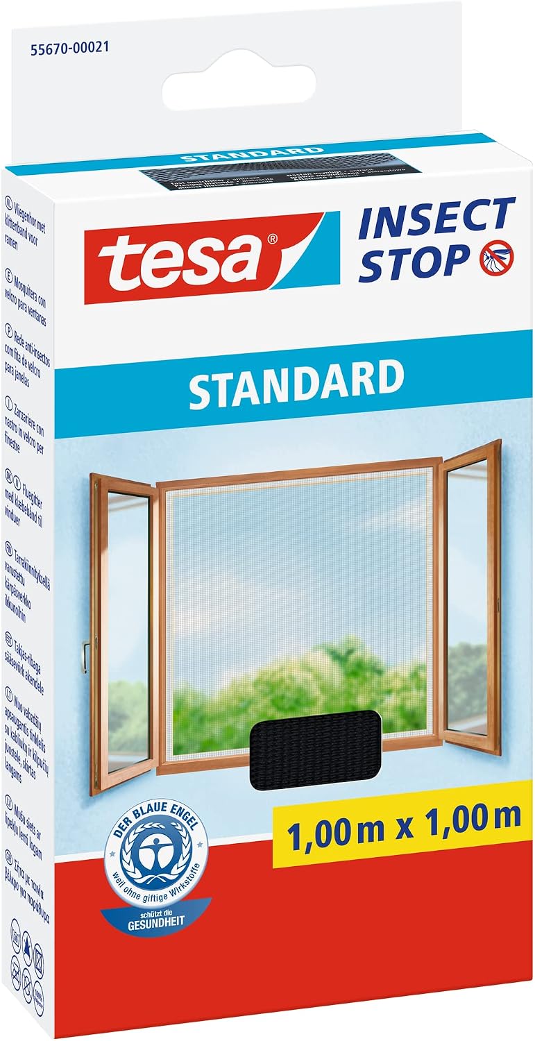 tesa Insect Stop Klett Fliegengitter - 130 cm x 150 cm - Anthrazit