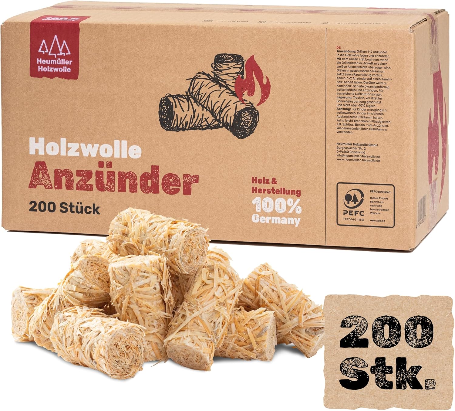 Heumüller Holzwolle 400 Stück Holzwolle-Anzünder Kaminanzünder - Grillanzünder | Anzünder aus Holzwolle & Wachs | Für Kamin, Ofen, Grill, Feuerstellen & Lagerfeuer geeignet