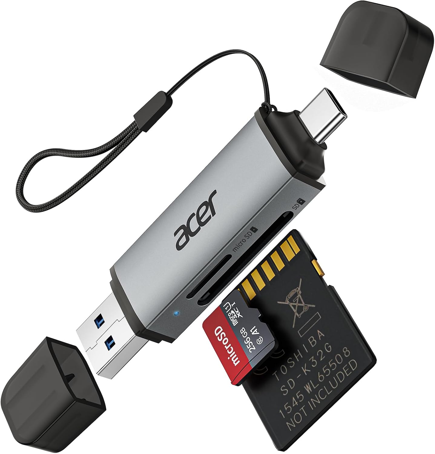 Acer SD Kartenleser, Dual USB 3.0 USB C Stecker Kartenlesegerät Aluminium