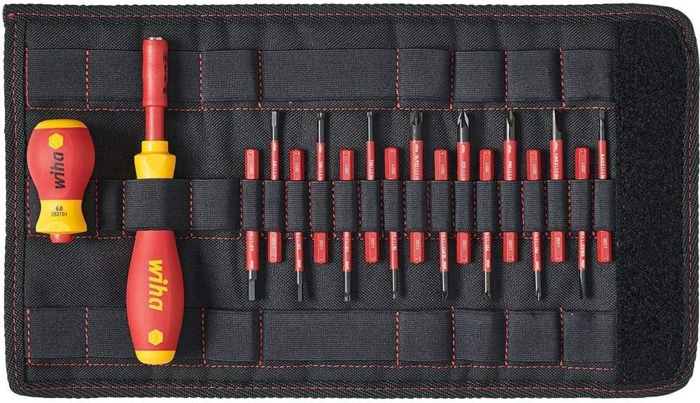 Wiha Schraubendreher und Bit Set slimVario (41231) 19tlg. |Schraubenzieher Griff VDE Bits für Elektriker I Schlitz/Kreuz/PlusMinus/TORX/Innensechskant