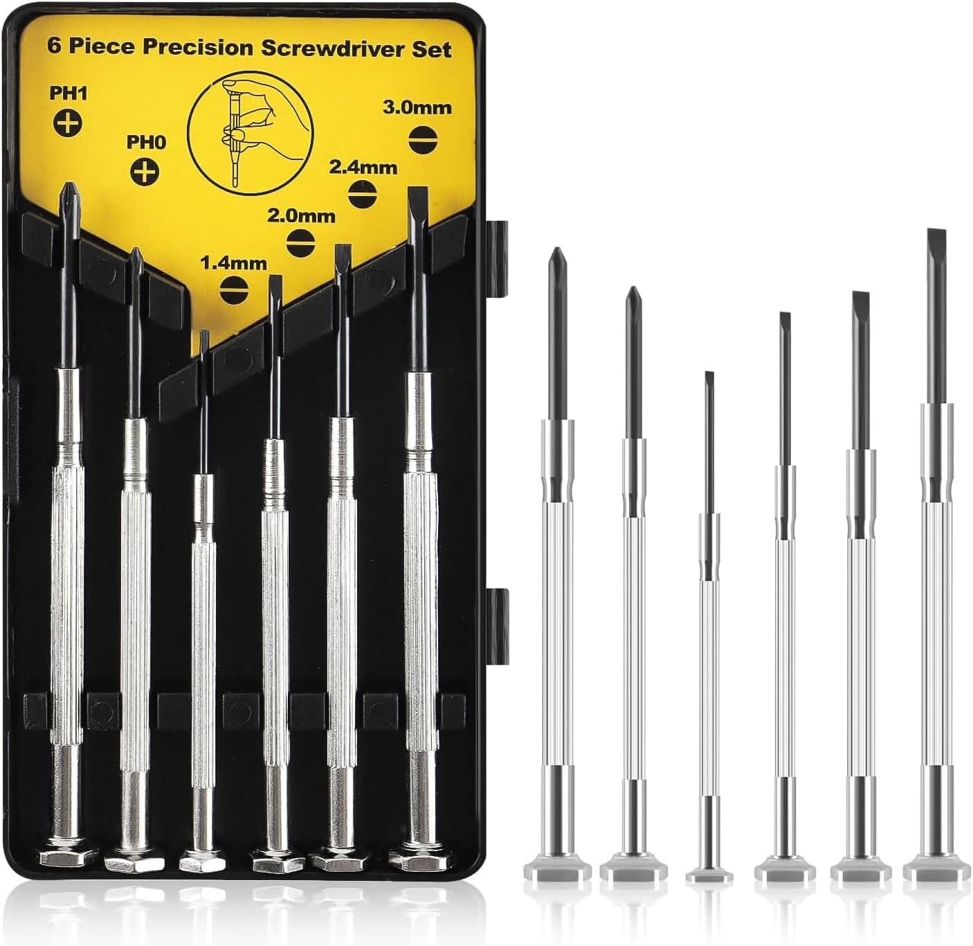 Mini-Schraubendreher-Set 6Pcs, kleine Präzisions-Schraubendreher-Kit mit 6 verschiedenen Größen Flathead und Phillips Schraubendreher für Uhr, Elektronik, Schmuck, Spielzeug, Brillenreparatur