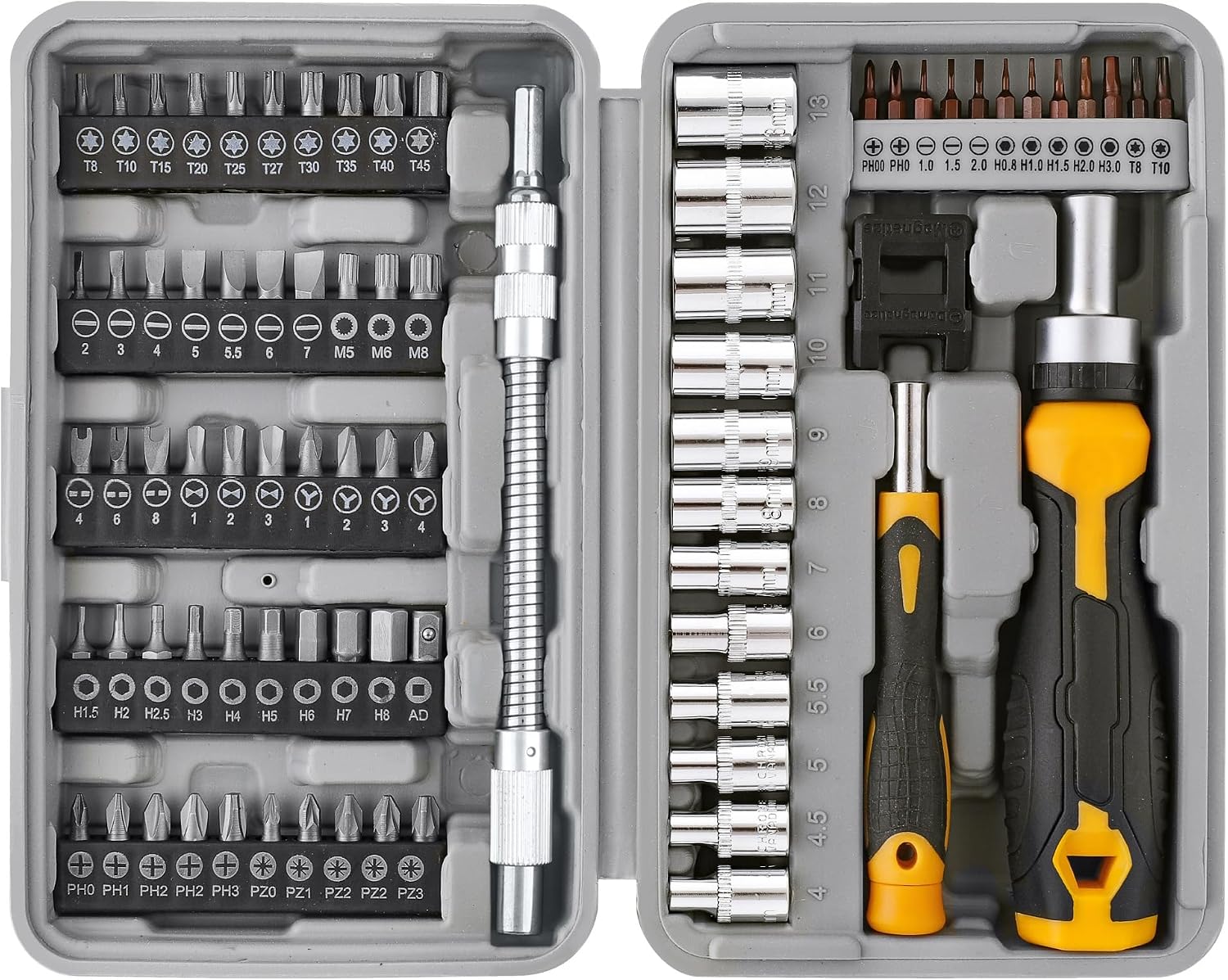 Hi-Spec 79-teiliges Schraubendreher-Set mit Bits, 1/4" Steckschlüssel & Griff – Inkl. Torx, Sicherheits-Sechskant, Präzisionsbits & Koffer – Flexibel & Vielseitig