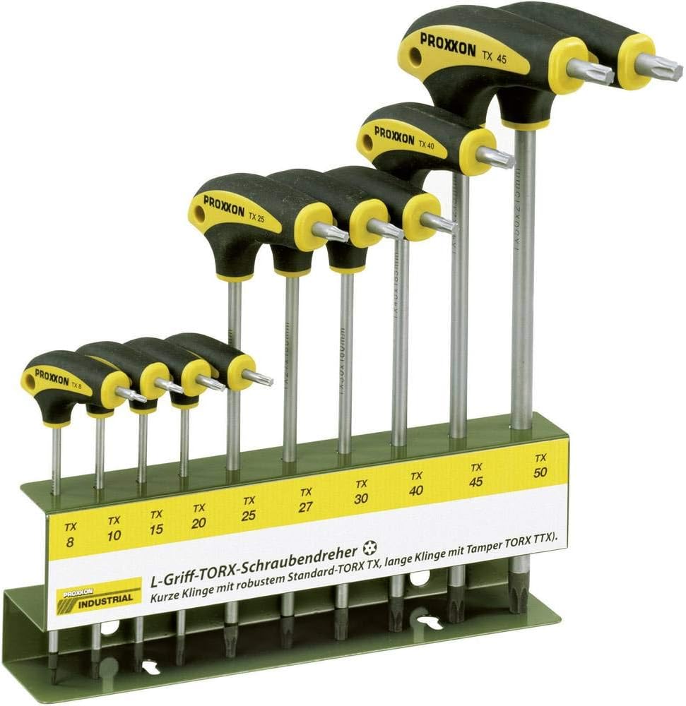 Proxxon Industrial L-Griff Schraubendrehersatz T-Profil (10 teilig, Torx Schraubendreher, mit Halter) 22652
