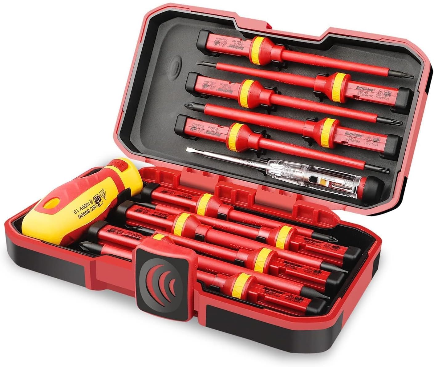 HURRICANE 1000 V Isolierter Elektriker-Schraubendreher-Satz, All-in-One-Set, CR-V-Magnetspitzen Phillips, Schlitz, Pozidriv, Torx, 13-teilig