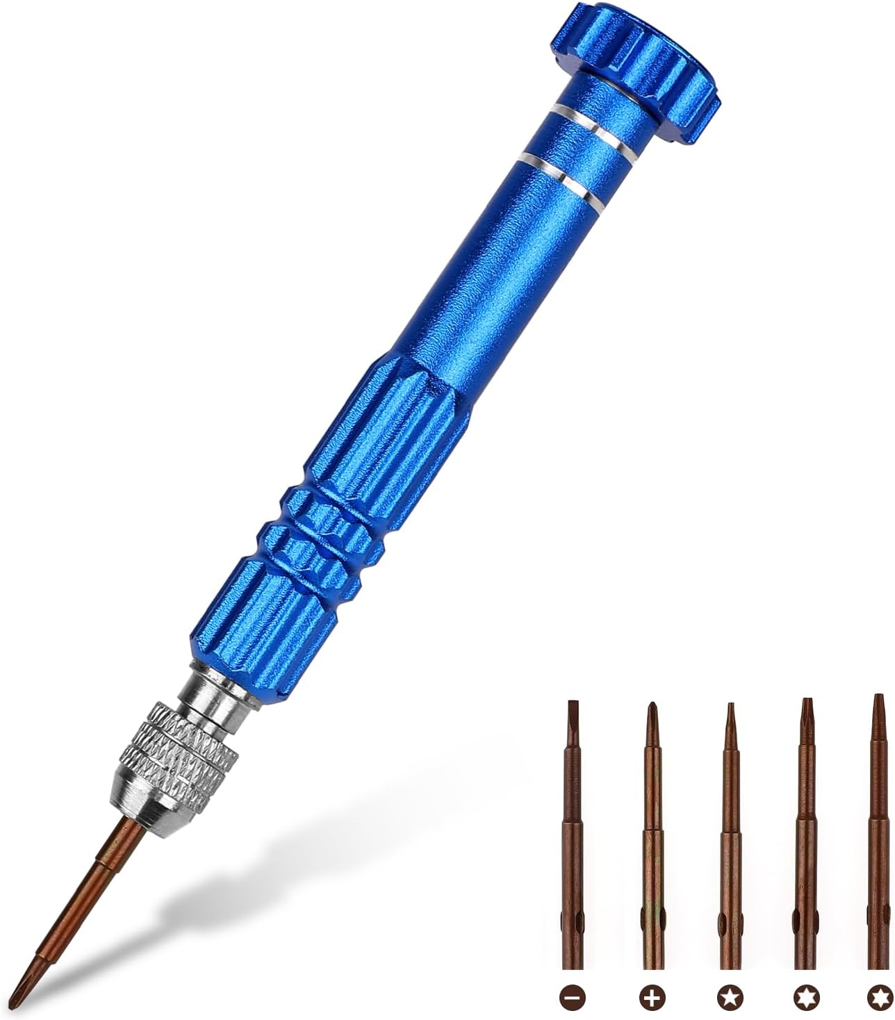 5 in 1 Mini Schraubendreher Set Blau Schraubenzieher Kleine Feinschraubendreher Multifunktionaler Präzisions Brillen Reparatur Schraubendreher Werkzeug Kit für Elektronik Uhr Brillen Laptops Schmuck