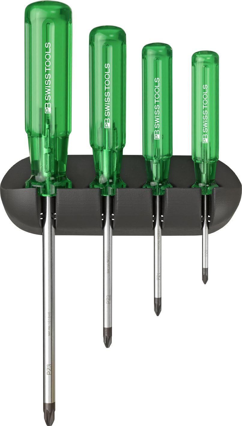 PB SWISS TOOLS PB Swiss Tools Classic Screwdriver Set with Wall Rack for Pozidriv Screws, size 0-3