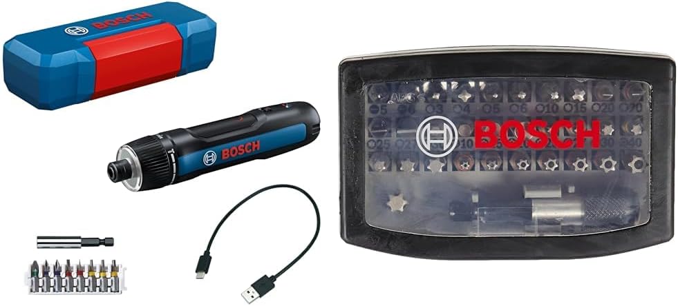 Bosch Professional Akkuschrauber Bosch GO 3 (inkl. Bit-Set, Bitaufnahme, USB-C-Kabel, Mini-Koffer) + 32tlg. Schrauberbit Set Extra Hart (Kreuzschlitz-, Pozidriv-, Hex-, T-, TH-, S-Bit, Zubehör)