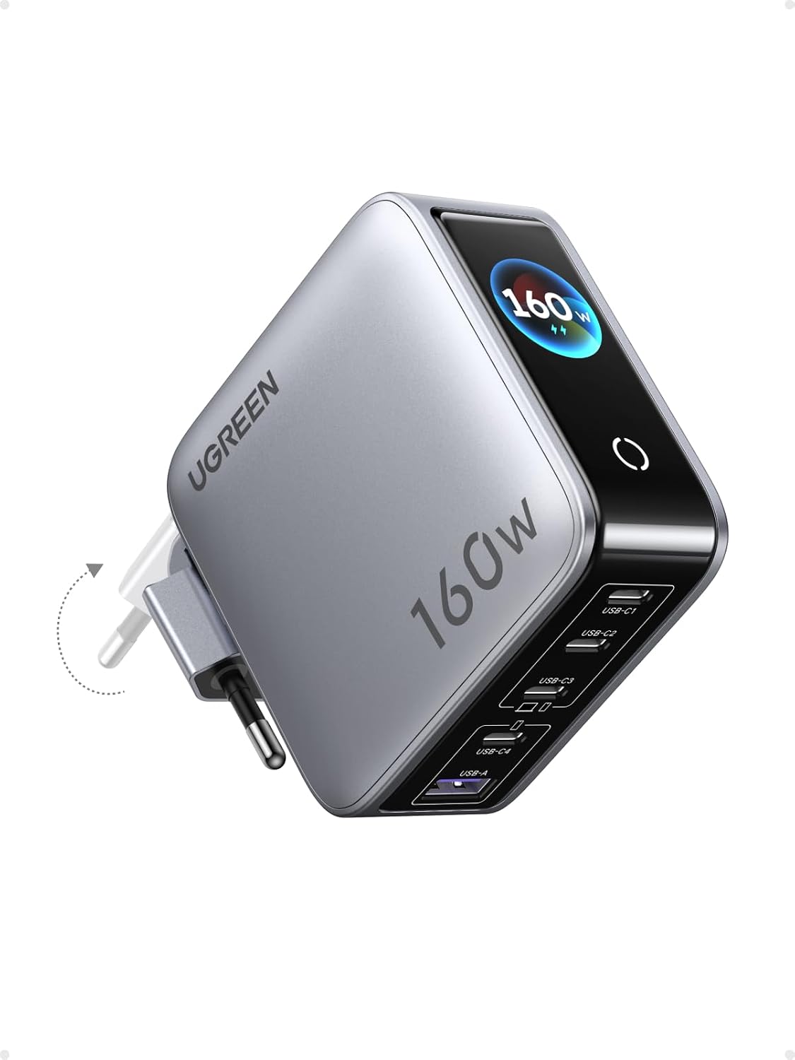 UGREEN Nexode Pro 160W USB C Ladegerät 5-Port, Smart Display, Touch Control