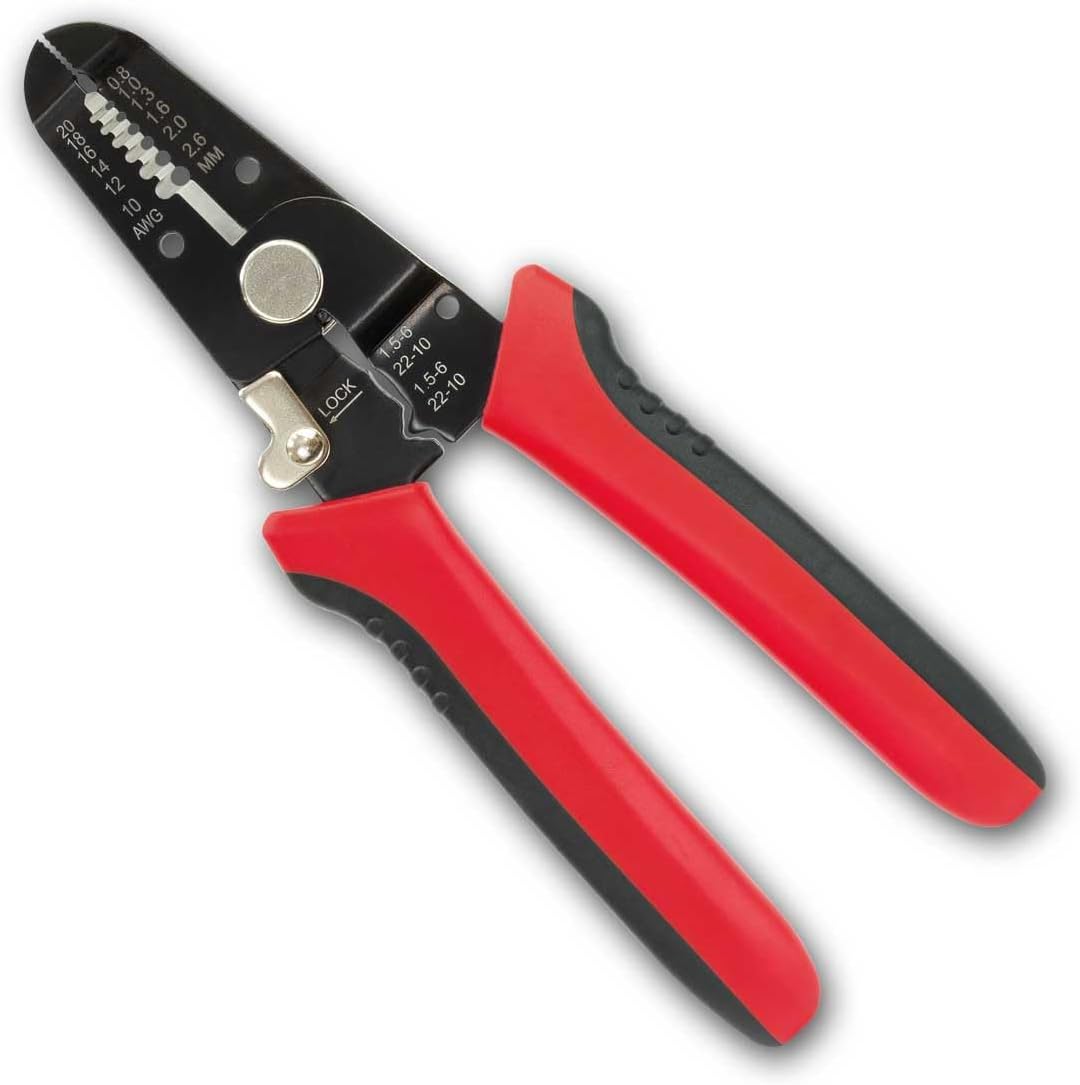 Sintron Tools Kombi-Abisolierzange CWS1, 3in1 Kombi-Zange zum Schneiden, Abisolieren und Crimpen, ergomischer gummierter Griff