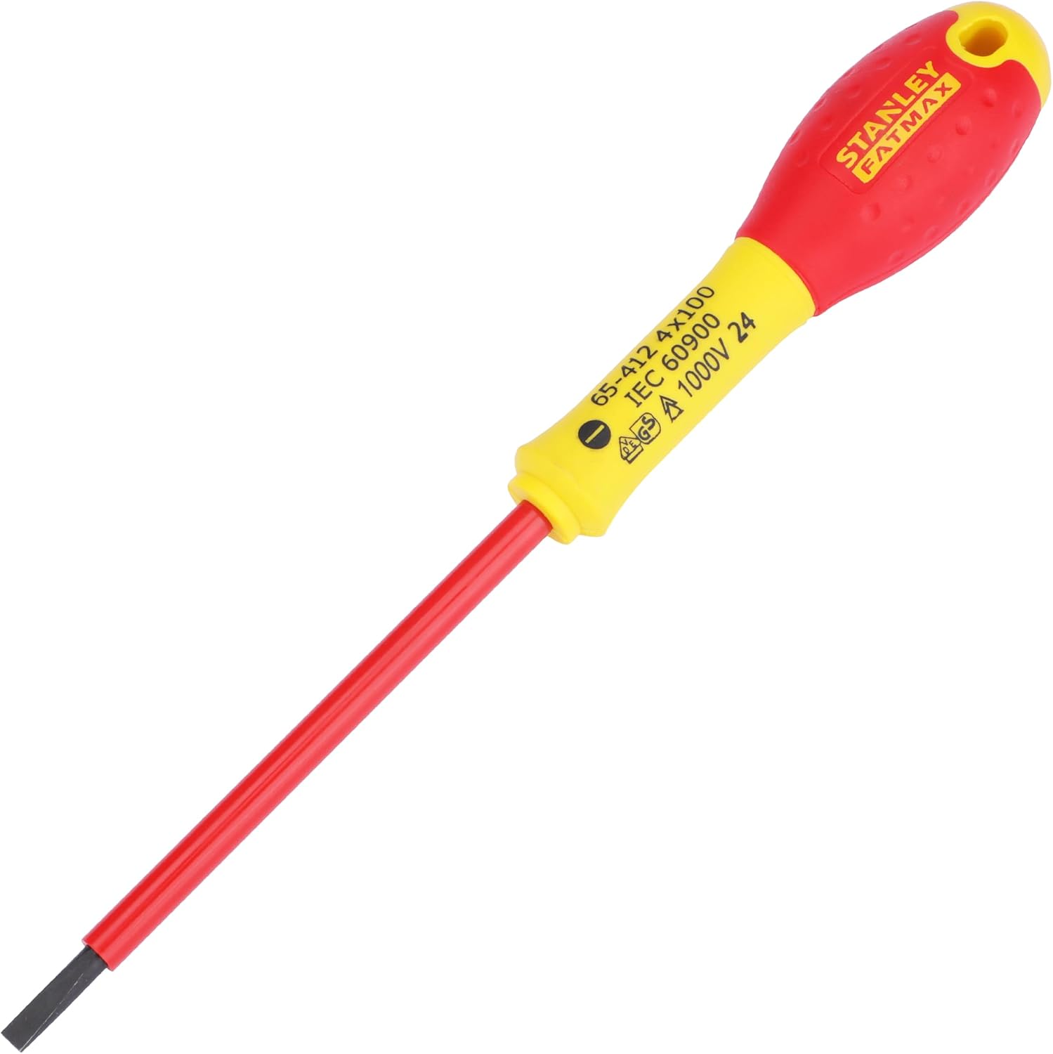Stanley FatMax Schraubendreher Schlitz (isoliert, Parallelspitze 4 mm, 100 mm Länge, Chrom-Vanadium, Soft-Grip) 0-65-412