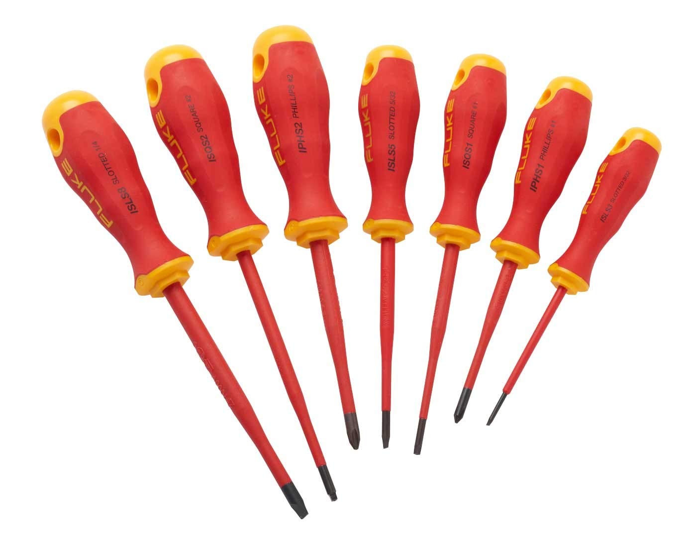 Fluke Kit mit 7 isolierten Schraubendrehern, 1.000 V (3 Schlitz-, 2 Kreuzschlitz-, 2 Vierkantschraubendreher)