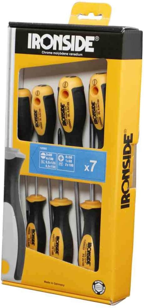 Ironside 120502 Schraubendreher-Set 7-teilig 25002-Komponenten-Griff Chrom-Vanadium-Stahl