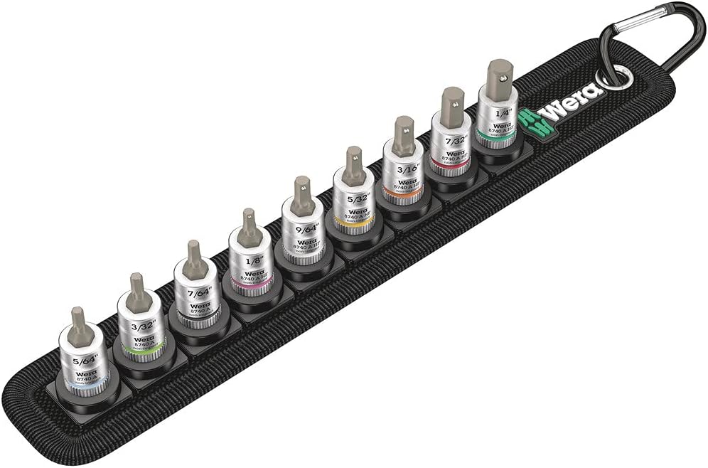 Wera 05003884001 Belt A Imperial 1 Zyklop Bitnuss-Satz Innensechskant, mit Haltefunktion, 1/4"-Antrieb, 9-Teilig