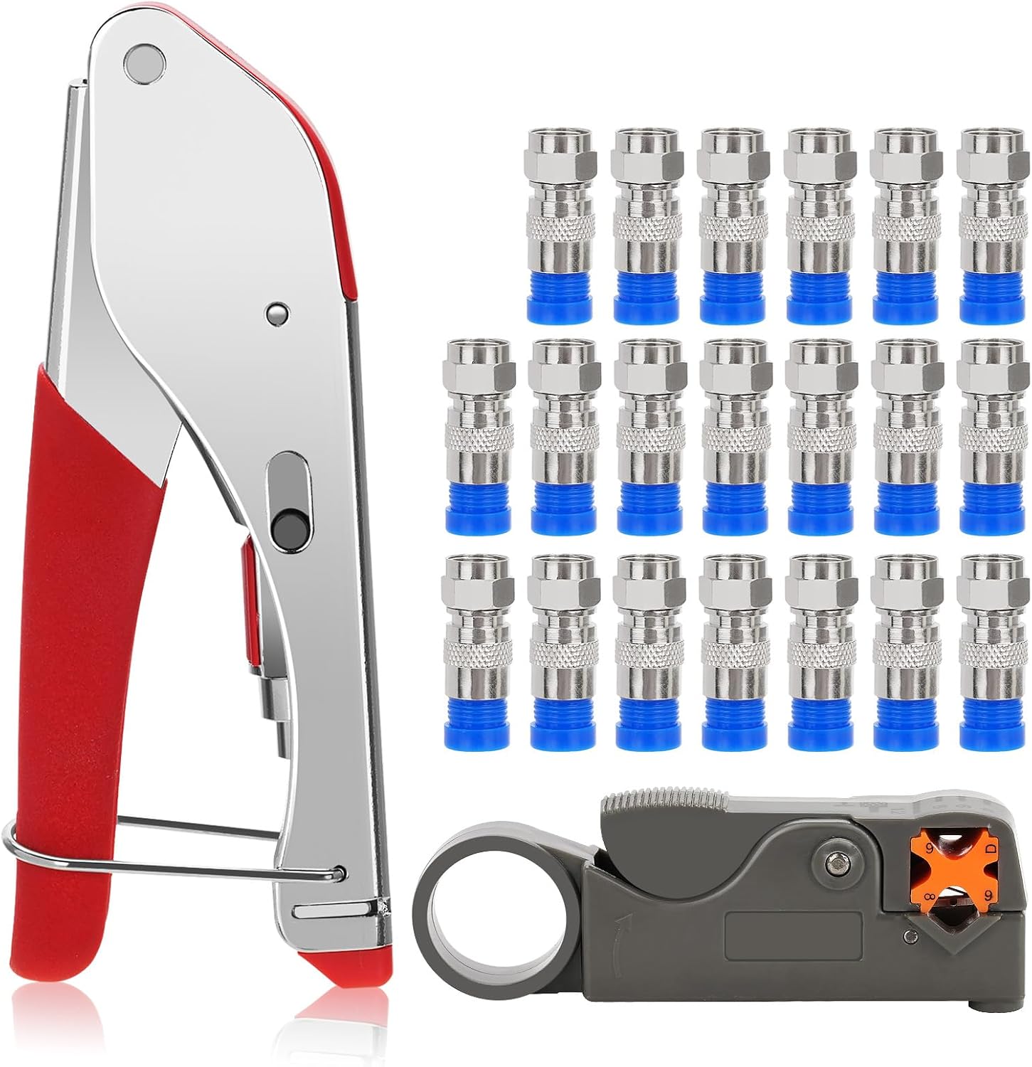Kompressionszange Koaxialkabel Crimpzange mit 20 F‑Steckern für SAT‑Kabel
