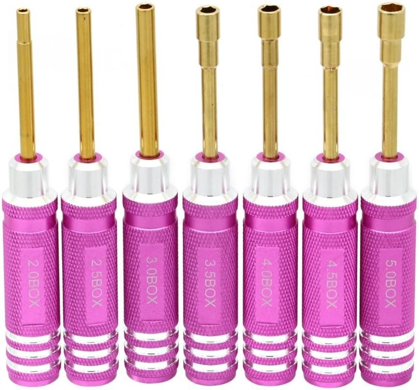 Zilimontt Innensechskant-Schraubendreher-Set, 2,0 mm, 2,5 mm, 3,0 mm, 3,5 mm, 4,0 mm, 4,5 mm, 5,0 mm, RC-Werkzeug-Steckschlüssel für ferngesteuerte Hubschrauber, Autos, Schiffe, Drohnen, 7-teilig