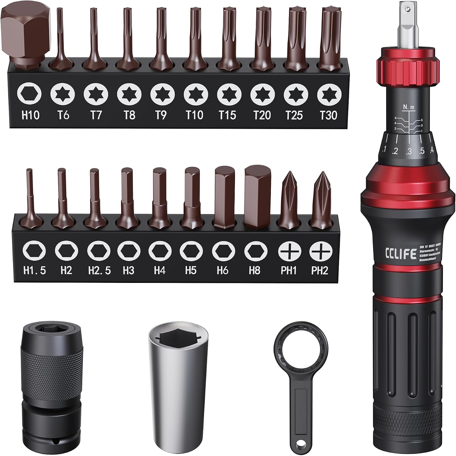 CCLIFE Drehmomentschraubendreher Set 1/4 Zoll 1-6 Nm mechanisch 20 Bits