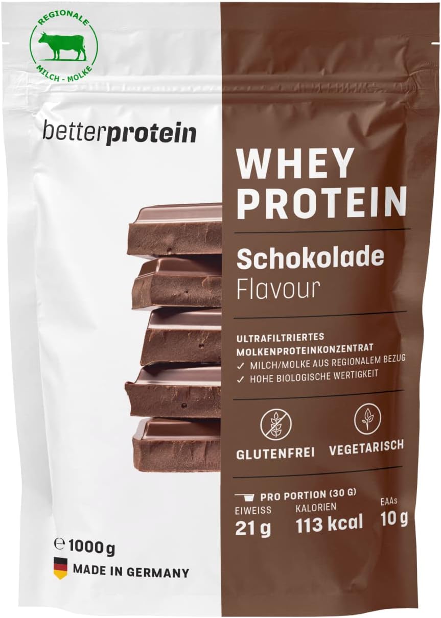 Whey Protein Test Box - Vanille - Cookies & Cream - Erdbeere - Schokolade 30g + Shaker - Produziert in Deutschland aus regionaler Milch - BetterProtein® - Eiweißpulver zum Muskelaufbau und Abnehmen -
