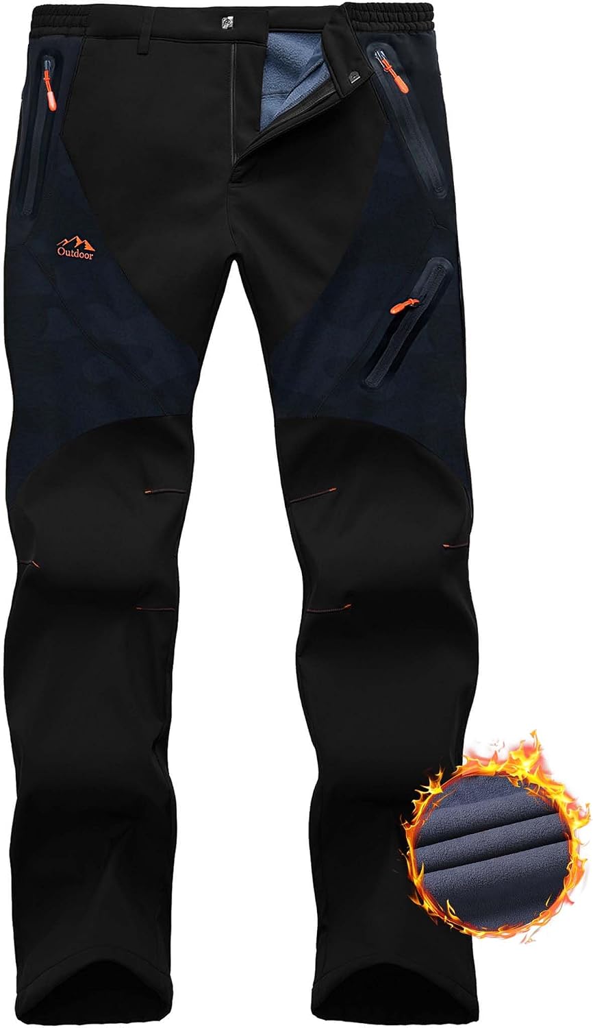 Thermohose Herren Winter Softshellhose Fleece Gefütterte Outdoor Hosen Für Herren Wanderhose wasserdichte Hose Skihose Herren Wetterfeste Snowboard Hose Winterhose Rei ßverschlusstasche
