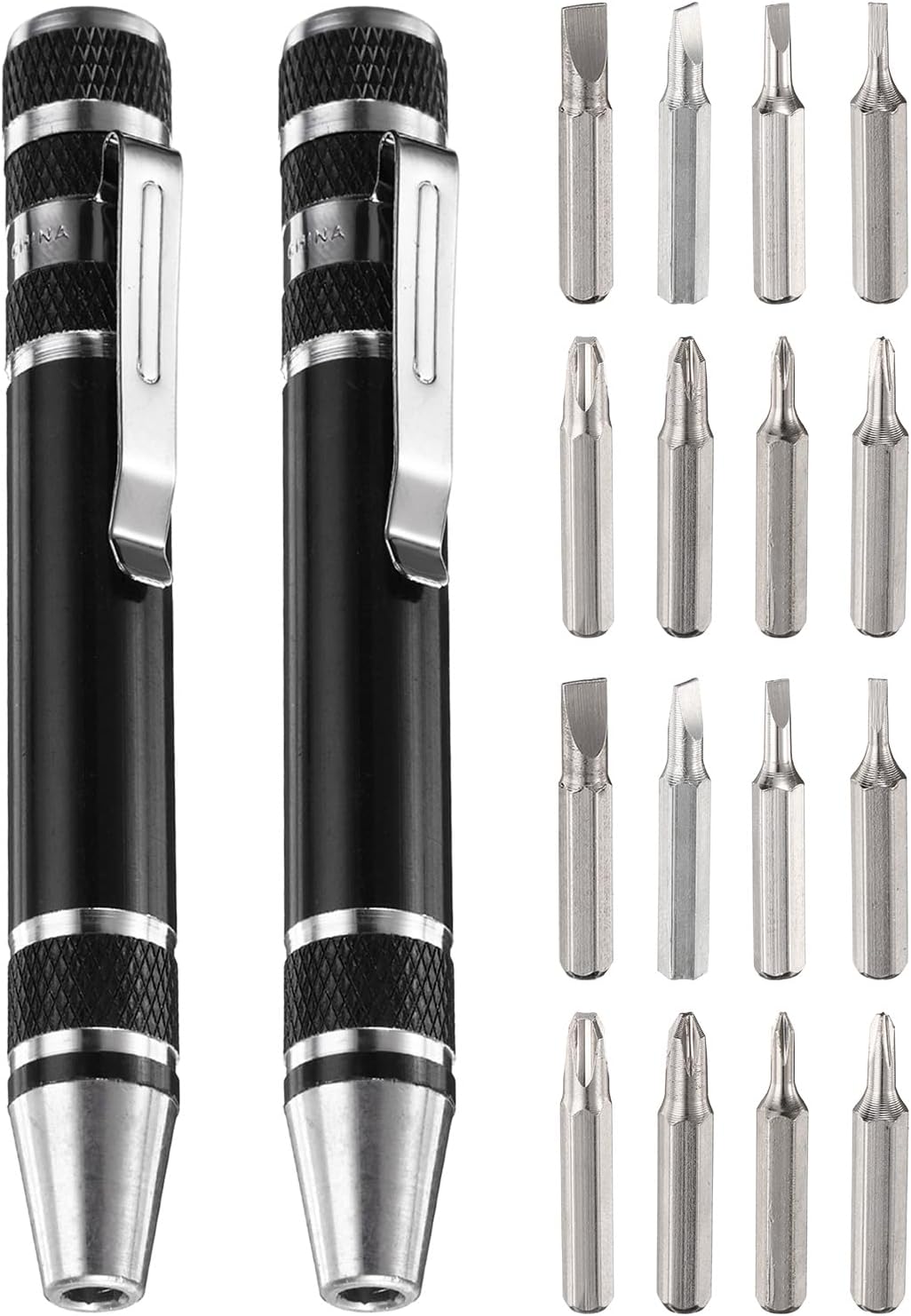 QUARKZMAN 2Stk 8 In 1 Mini Taschen Stift Schraubendreher Set Cr-V Schwarz