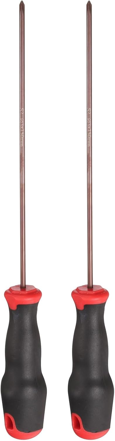 QUARKZMAN 2 Stück PH1 Phillips Schraubendreher #1 40 cm Magnetischer Schraubenzieher 100mm Hitzebehandelter S2 Legierungsstahl mit Ergonomischem Griff Für Reparaturen Rot Braun